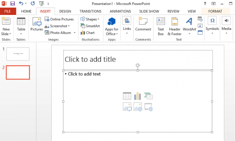 Adding a new slide in PowerPoint