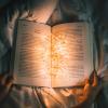 String lights shining on a story book